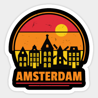 Amsterdam Skyline Retro Style Sticker